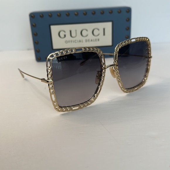 💯 - New Authentic GUCCI Oversized Square Chain Sunglasses Women's GG1033S 002 - Picture 7 of 17